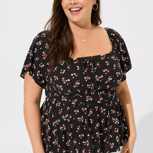 Torrid Flutter Sleeve Blouse Heart /floral black - NWT - size 4 (4x - 26) - Picture 5 of 6